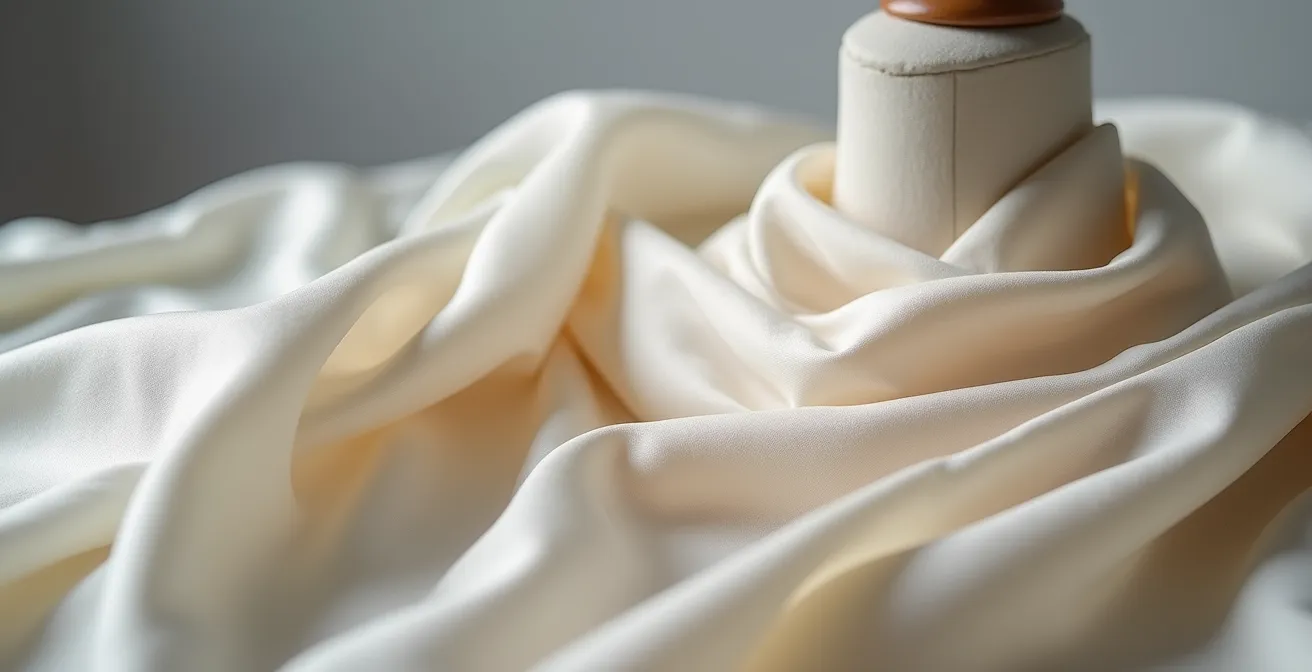 Close-up detail of bias-cut fabric draping with proper undergarment foundation