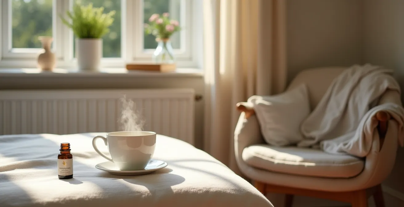 Serene bedroom setup showing calming pre-date preparation ritual elements
