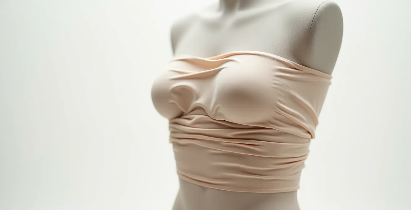 Soft shapewear fabric wrapped gently around a torso form, showcasing supportive compression
