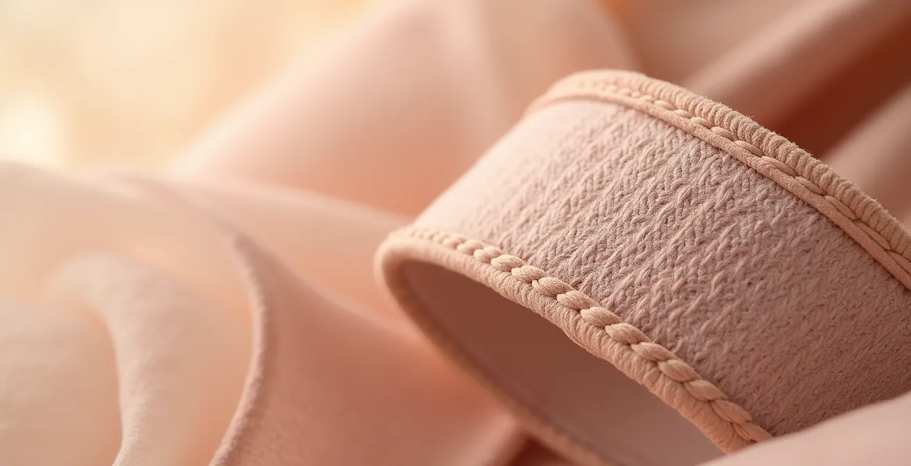 Extreme close-up of cushioned bra strap detail showing comfort technology