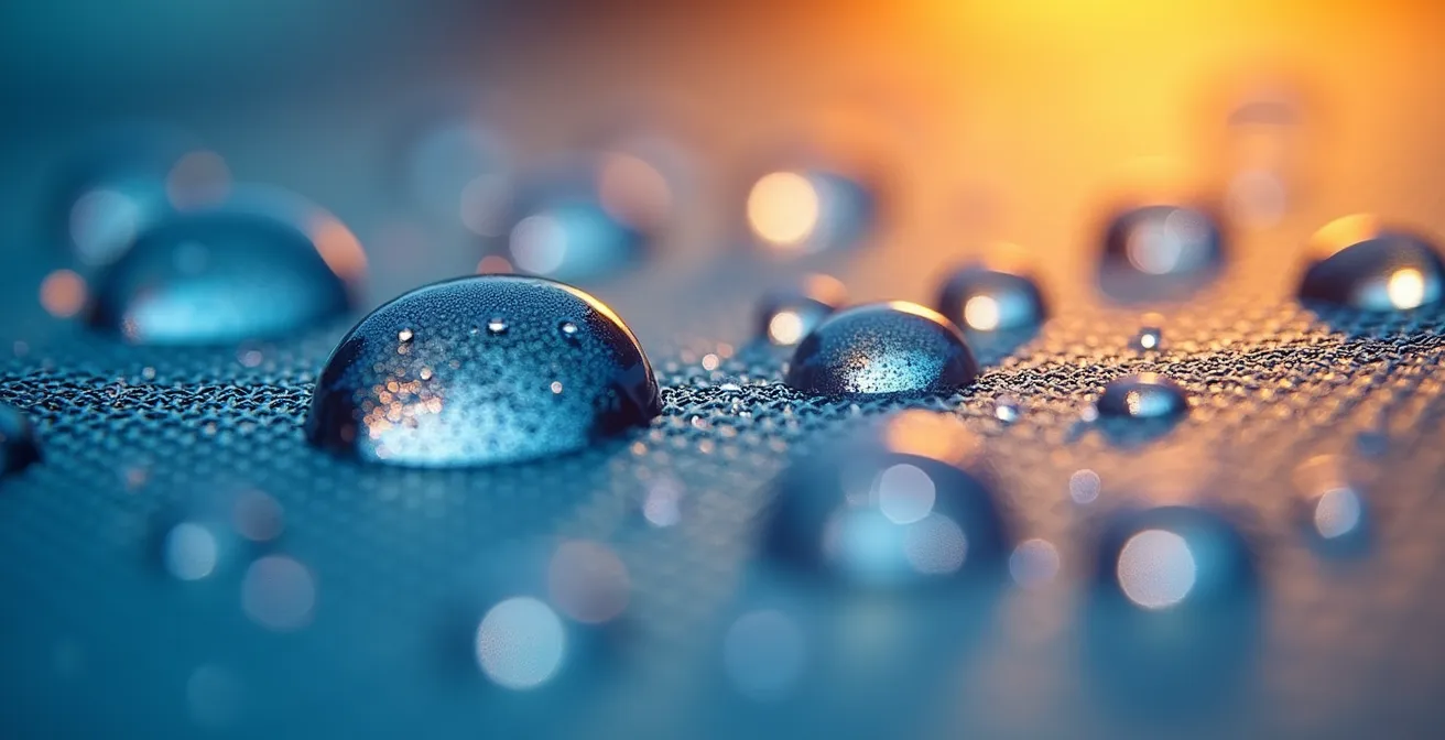 Microscopic view of technical mesh fabric structure showing moisture transport