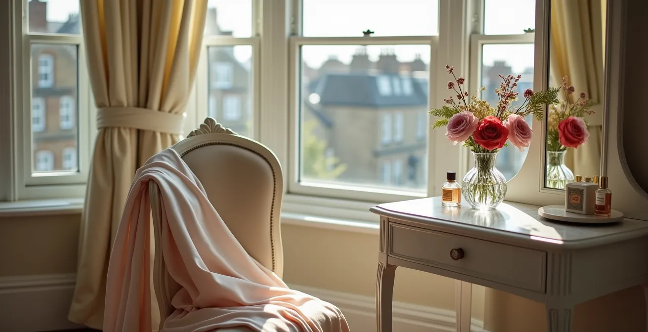 Serene preparation scene capturing pre-date confidence ritual