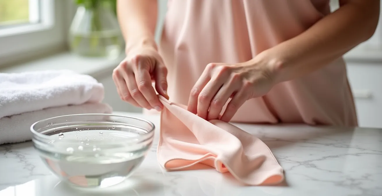 Hands gently caring for delicate silk fabric